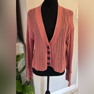 Urban Outfitters Open-Knit Button Front Women's Sweater Cardigan - Pink
